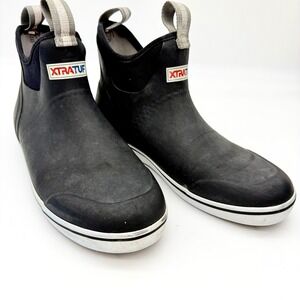 XTRATUF Mens 6" Ankle Deck Boot Rubber Rain Fishing Black White 22736-BLK Size 8